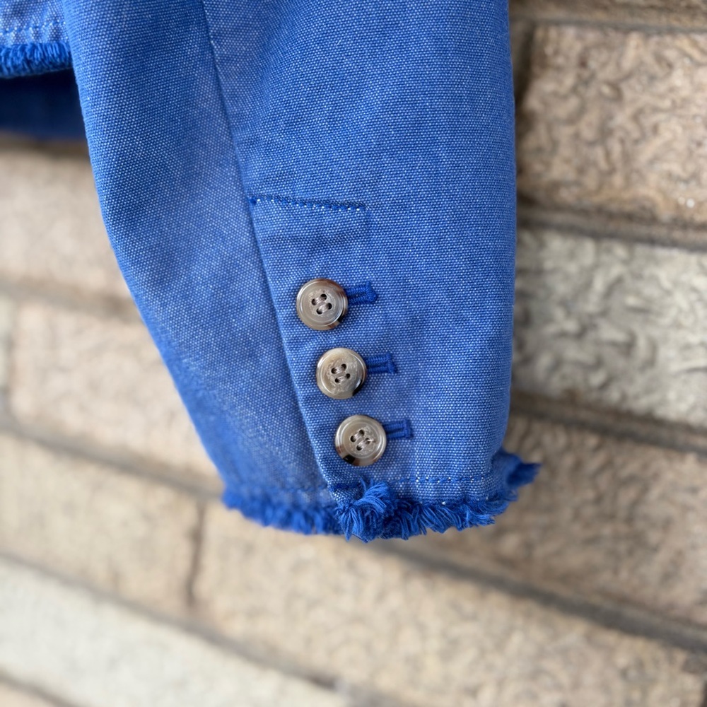 NWOT Anthropologie Cropped Blazer Blue with Frayed Trim - Picture 9 of 11